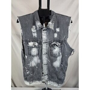 Carbon Jean Vest Sleeveless Jacket Womens Size Large Black Denim Fast Shipping